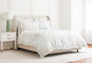 duvet cover with a marble design and decorative accessories