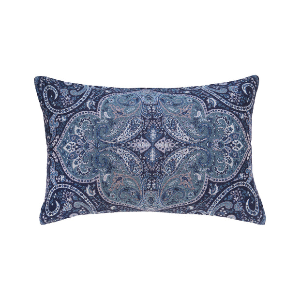 navy lumbar pillow with decorative paisley design