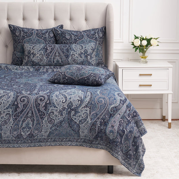 blue paisley bedding and matching pillows and shams