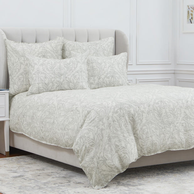 carolina duvet cover with a gray and white damask print