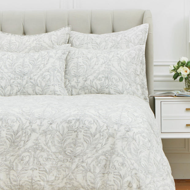 carolina duvet cover with a gray and white damask print