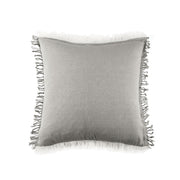 gray decorative pillow with fringe