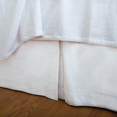 White hemstitch bed skirt with an 18 inch drop.